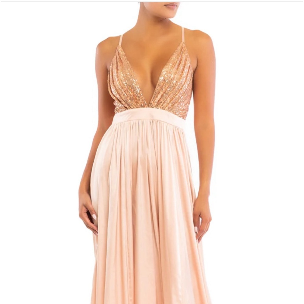 Rose Gold Sequin Top Formal Gown